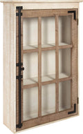 Kate and Laurel Hutchins Decorative Farmhouse Wood Wall Storage Cabinet with Window Pane Glass Door, Rustic and White