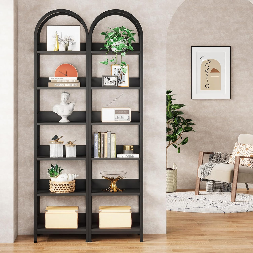Tribesigns 6-Tier Open Bookshelf, 78.7' Tall Arched Bookcase Narrow Bookshelf with Metal Frame, Freestanding Corner Bookcase Display Shelves for Living Room, Home Office, Black