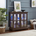 30' Glass Curio Display Storage Cabinet with LED Light, Modern 2 Lattice Doors Tableware Display Sideboard w/Adjustable Shelves, Retro Design Quality Showcase Bookcase for Home (Cherry)