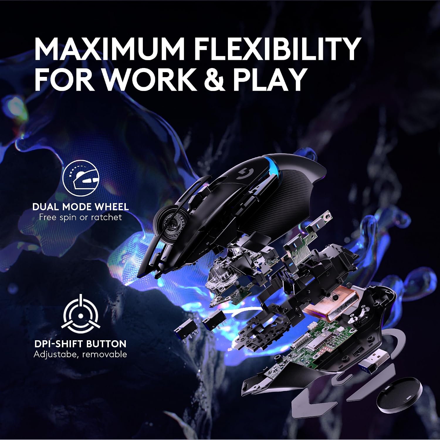 Logitech G502 X Plus Wireless Gaming Mouse: Optical Switches, LIGHTSYNC RGB, 13 Buttons, Infinite Scroll Toggle, <130 hr Battery Life, USB-C, PowerPlay Wireless Charging Capable, for PC/MacOS - Black