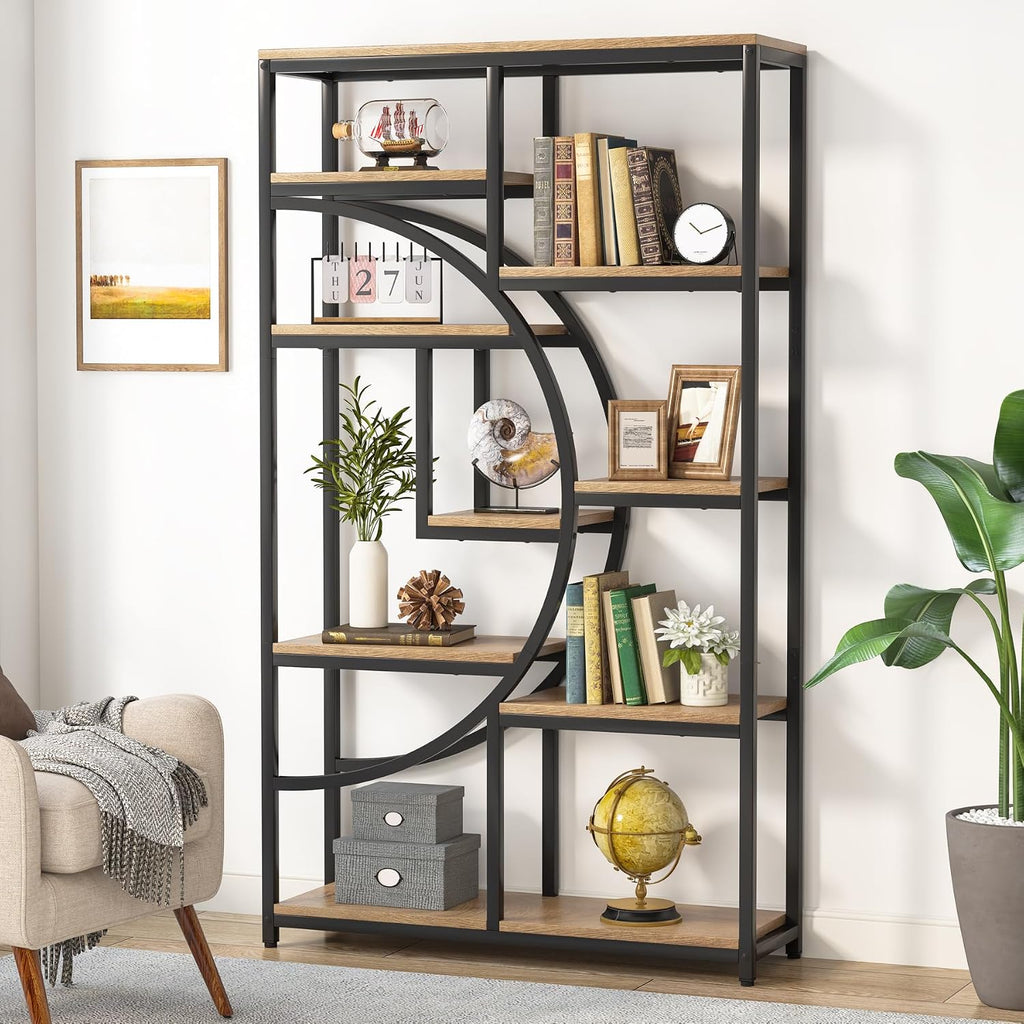 Tribesigns Bookshelf Industrial 5 Tier Etagere Bookcase, Freestanding Tall Bookshelves Display Shelf Storage Organizer with 9-Open Storage Shelf for Living Room, Bedroom (Light Oak)