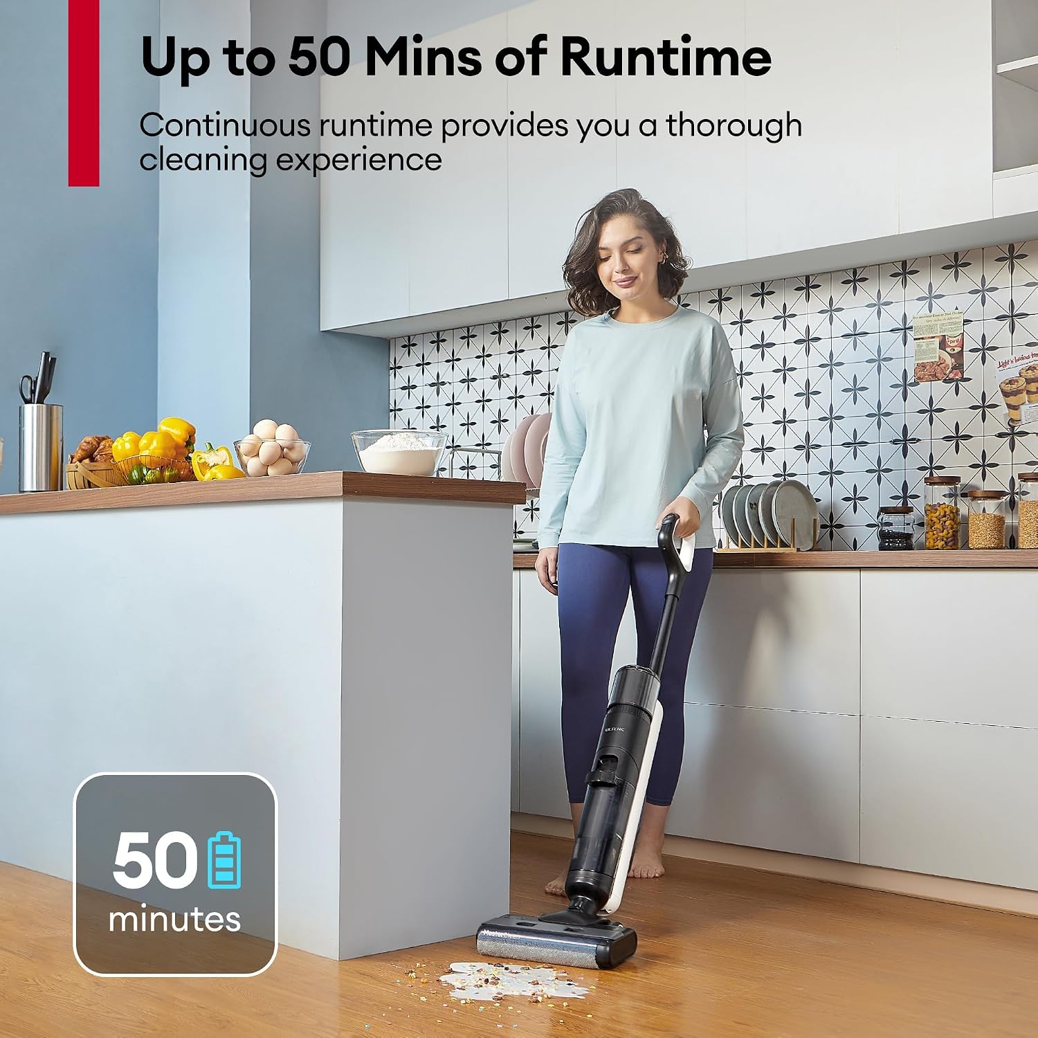 Ultenic Wet Dry Vacuum Cleaner, Cordless Vacuum Mop Combo with Self-Cleaning, 50min Runtime, Smart Mess Detection, Edge Cleaning, LED Display, 3-in-1 Floor Cleaner Machine for Hard Floor, Black＆White