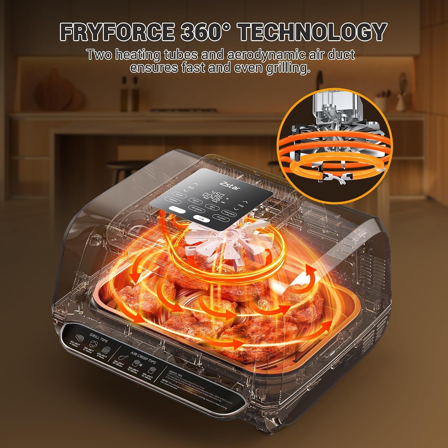 1750W smokeless Indoor Grill Air Fryer Combo, 7-In-1 Smokeless Electric Air Grill with See-Through Window, Non-Stick Removable Plates, Oil-Free Cooking Up to 450°F, Tongs, 4QT, Black