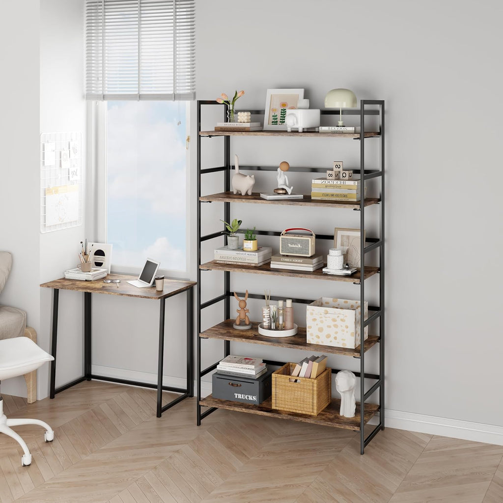 BHG Vintage Multifunctional Folding Bookshelf, No-Assembly Plant Stand Storage Rack Shelves for Home Office