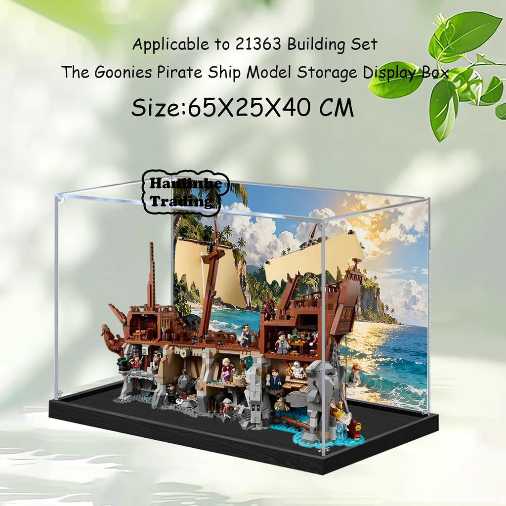 Acrylic Display Case for Lego 21363 The Goonies Pirate Ship Building Set– Dustproof Display Box, Display Box Compatible with Lego 21363-Only Display case (Back Spray Black Base 1)