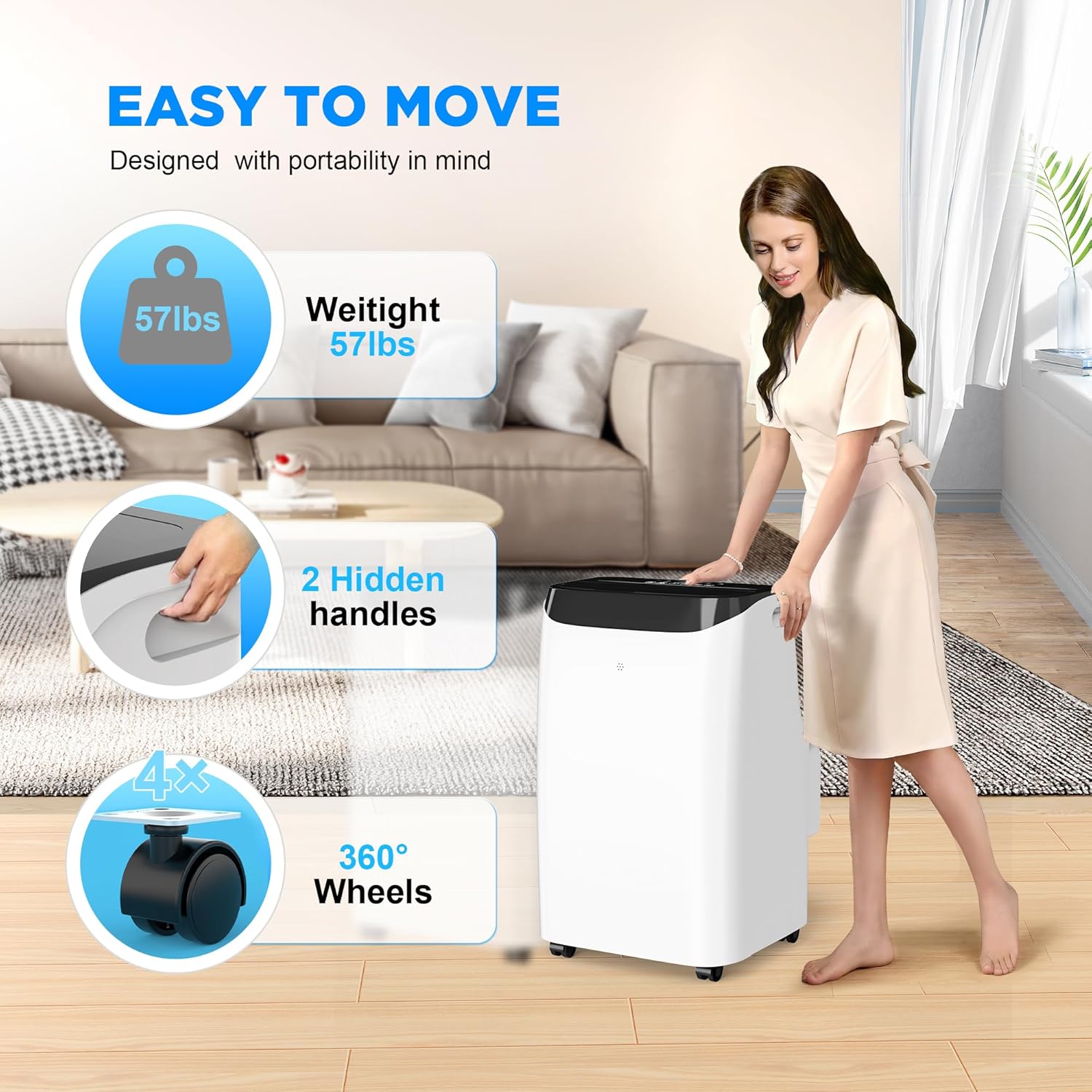 12000 BTU Portable Air Conditioners with Remote Control, 3-in-1 Free Standing Cooling AC Unit with Fan & Dehumidifier, Cools Room up to 500 sq.ft, Smart/Sleep Mode,3 Speed,24H Timer,Window Kit