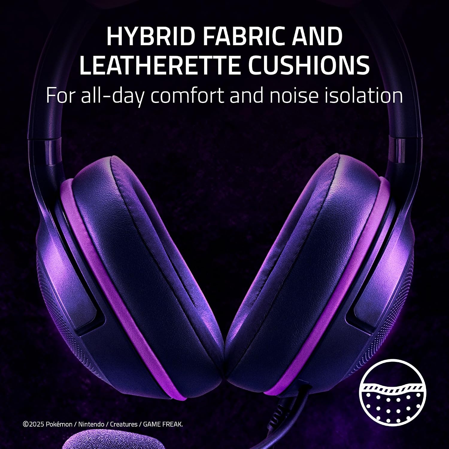 Razer Kraken Kitty V2 USB Wired Headset: Gengar Spikes - Stream Reactive Lighting - HyperClear Cardioid Mic - 40 mm Drivers - 7.1 Surround Sound - Comfortable Ear Cushions - Pokemon Gengar Edition