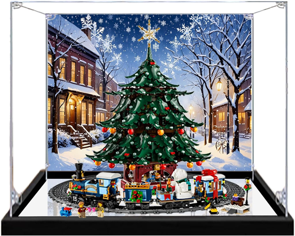 Acrylic Display Case for Lego 41843 Family Christmas Tree+10361 Express Train Building Set– Dustproof Display Box, Display Box Compatible with Lego 41843 10361-Only Display case (Back Spray mirror1)