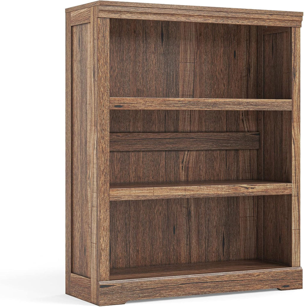 LINSY HOME 3-Tier Bookshelf Display Storage Shelves Farmhouse Bookshelf for Home Office, Living Room, Bed Room - Dark Brown