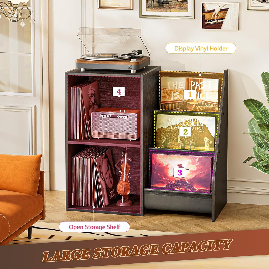 Record Player Stand,Turntable Stand with Vinyl Record Storage,Record Player Table with Vinyl Display Holder Shelf,Record Player Cabinet with 220 Albums Organizer,Media Console Cabinet for Stereo Audio