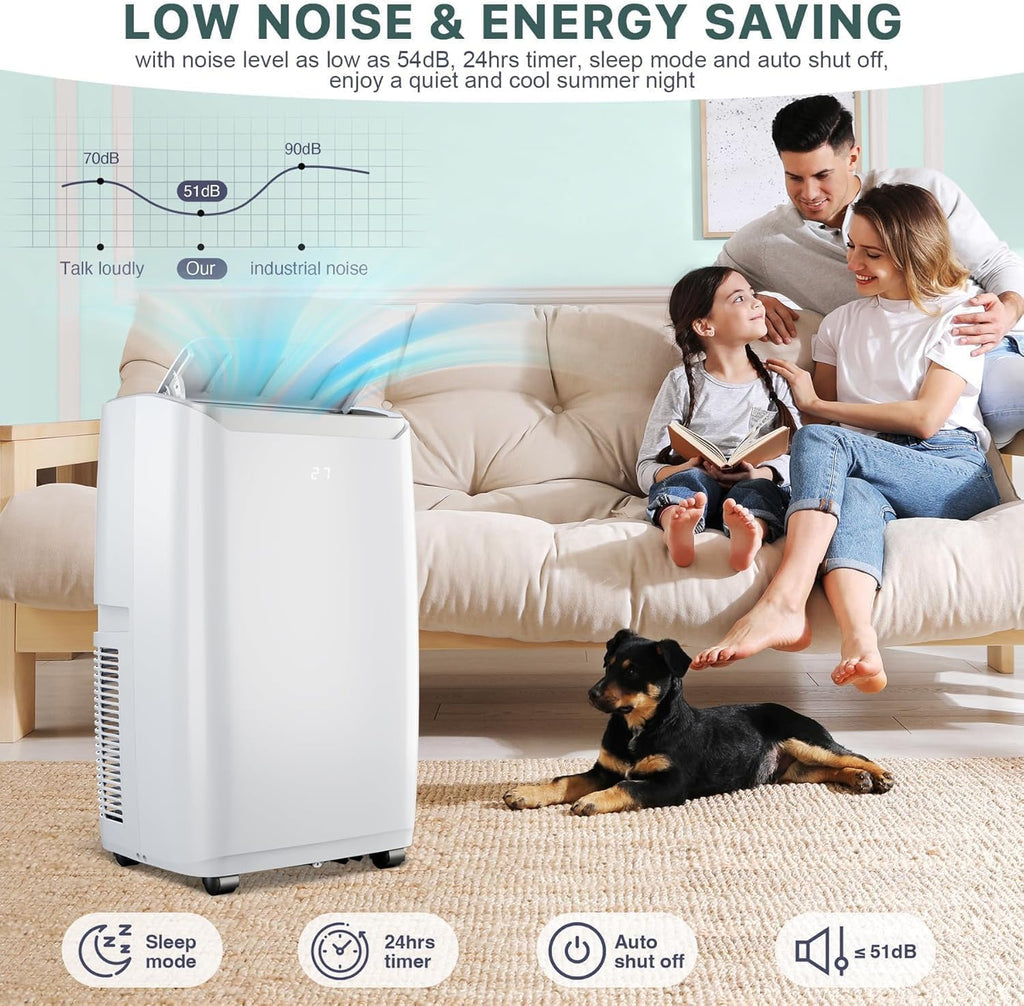 12000 BTU Portable Air Conditioners, for Rooms Up to 550 Sq.Ft. 3-In-1 AC with Fast Cooling, Dehumidifier & Three Speed Fan, 24H Timer and Remote Control, Ultra Quiet for Bedroom, White