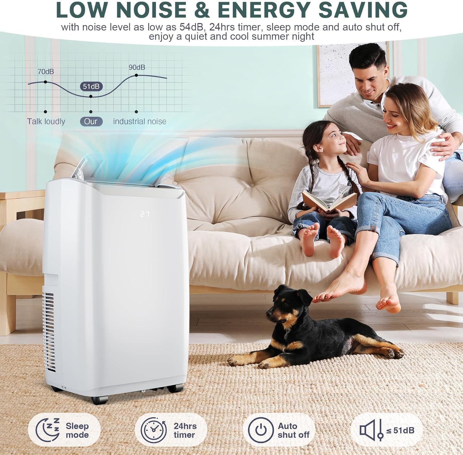 12000 BTU Portable Air Conditioners, for Rooms Up to 550 Sq.Ft. 3-In-1 AC with Fast Cooling, Dehumidifier & Three Speed Fan, 24H Timer and Remote Control, Ultra Quiet for Bedroom, White