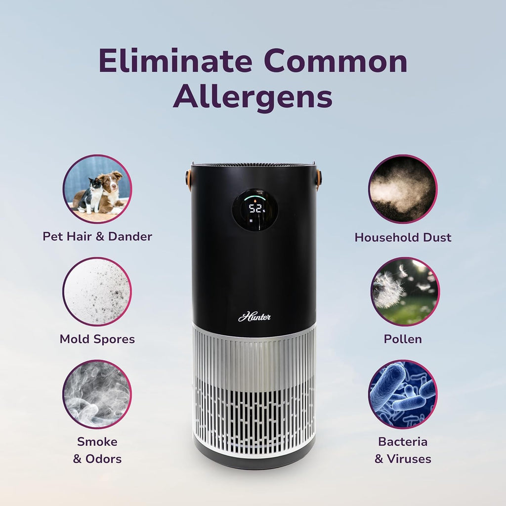 Hunter Fan Company Humidifier and Air Purifier In One, Advanced Filtration Air Purifiers for Home, Air Purifiers for Home Pets, Humidifiers for Bedroom and Humidifiers for Bedroom Baby, Black/Silver