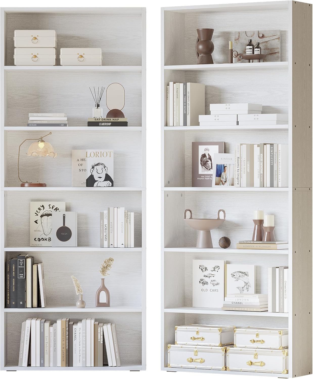 IRONCK Bookshelves and Bookcases Set of 2 Floor Standing 6 Tiers Display Storage Shelves 70 in Tall Bookcase Home Decor Furniture for Home Office, Living Room, Bed Room