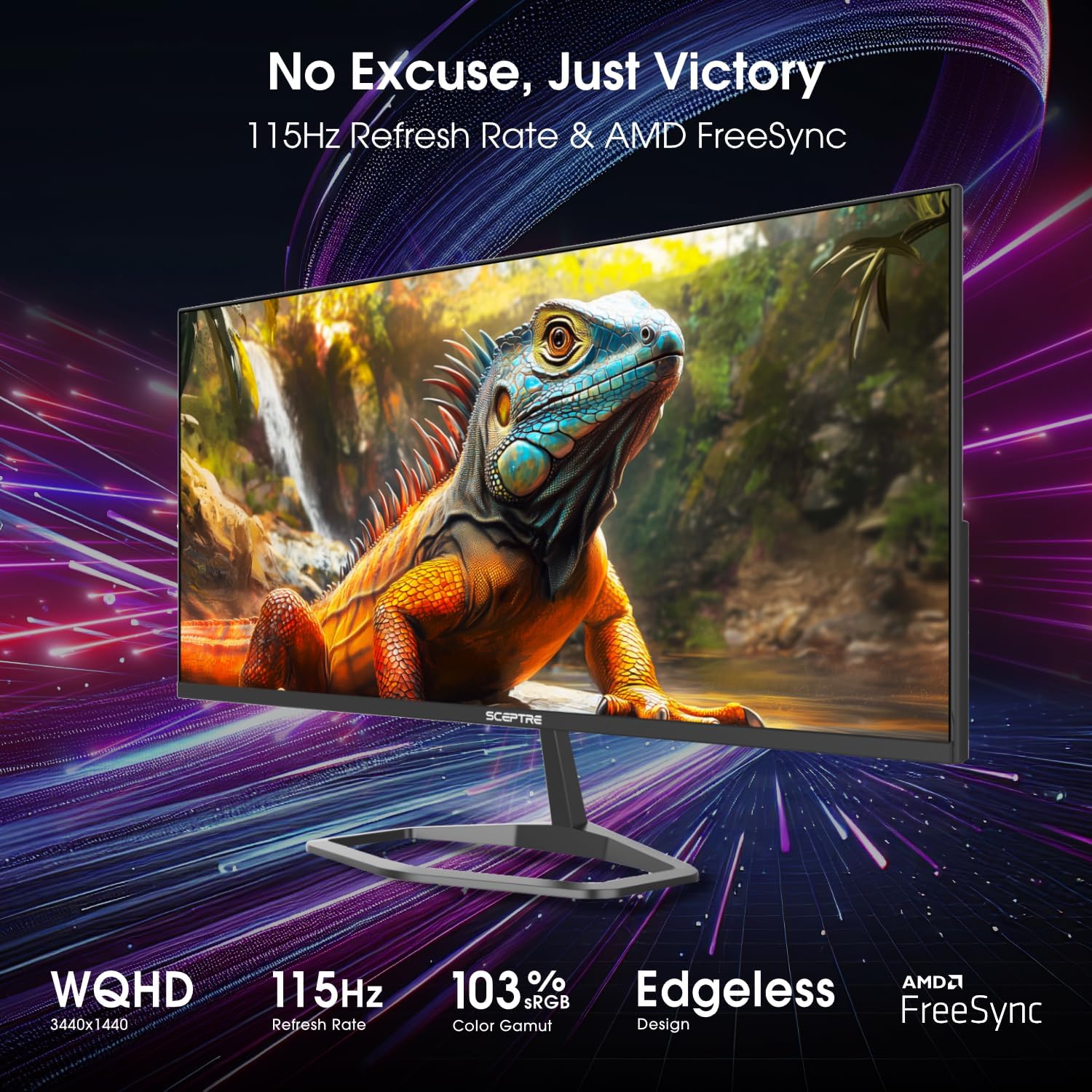 New! Sceptre 34-inch Prime Monitor 3440 x 1440 up to 115Hz 103% sRGB DisplayPort HDMI Build-in Speakers, Machine Black 2026 (E345W Series)