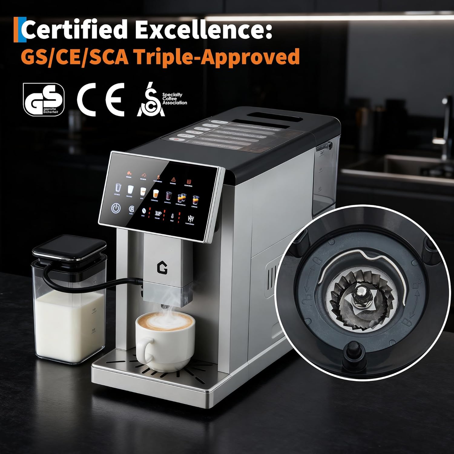 3rd-Gen Espresso Coffee Maker with Milk Frother - Removable Brewer/Grinder, Adjustable Coarseness/Flavor, 3-Level Coffee/Milk Volume, Detachable Milk Tank for Home Baristas, Silver Spray Paint