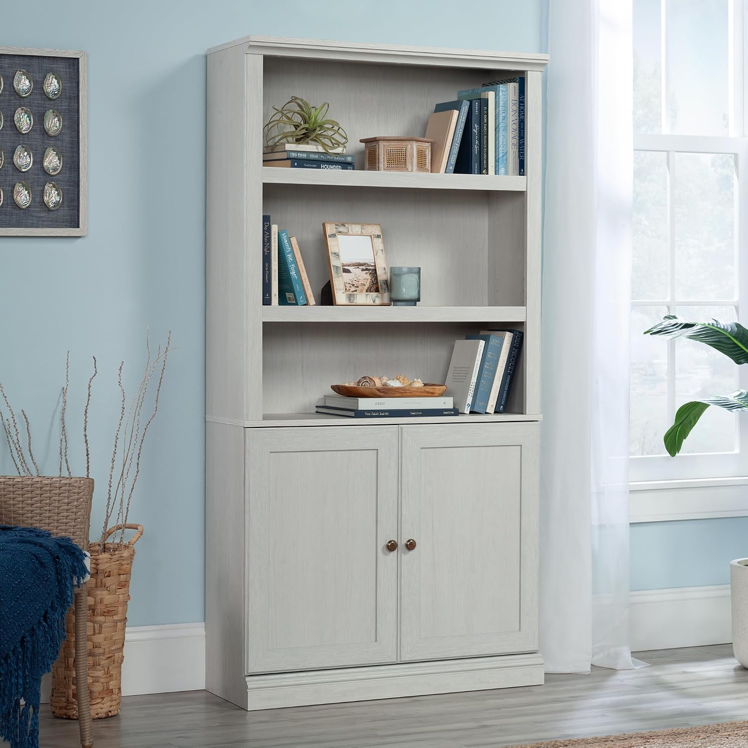 Sauder Miscellaneous Storage 5-Shelf/Book Shelf 2-Door Bookcase, Glacier Oak Finish