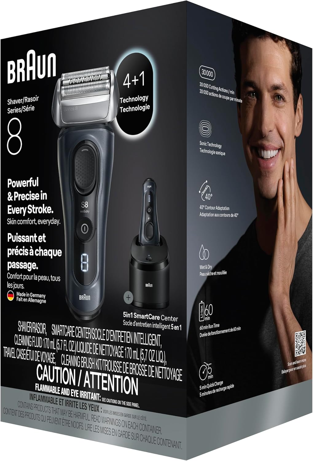 Braun Series 8 8560cc Electric Razor for Men, 4+1 Shaving Elements & Precision Long Hair Trimmer, 5in1 SmartCare Center, Close & Gentle Even on Dense Beards, Wet & Dry Electric Razor, 60min Runtime