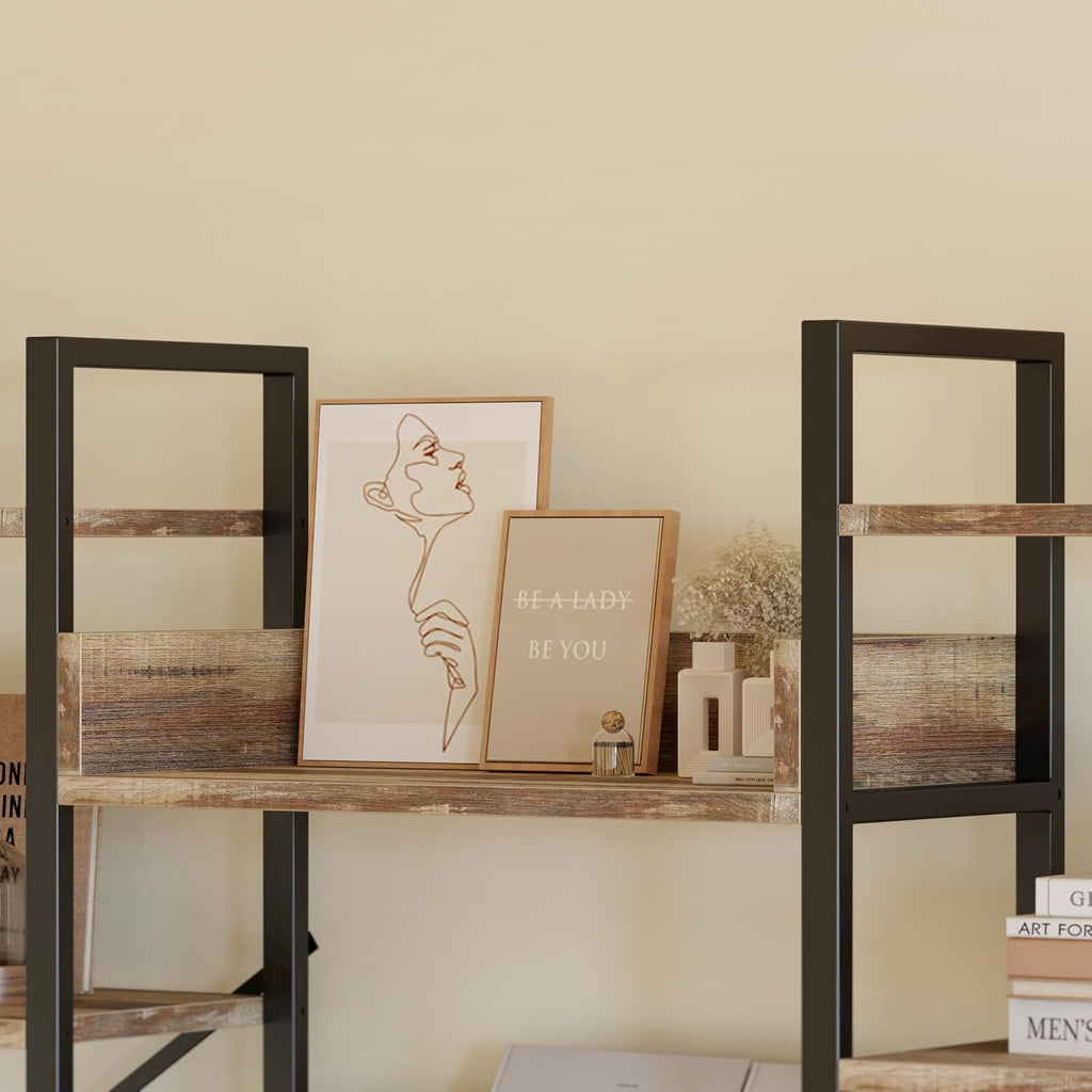 IRONCK Industrial Bookshelves 6 Tiers Triple Wide Bookshelf, Large Etagere Bookshelf Open Record Player Shelves with Metal Frame for Living Room Home Office