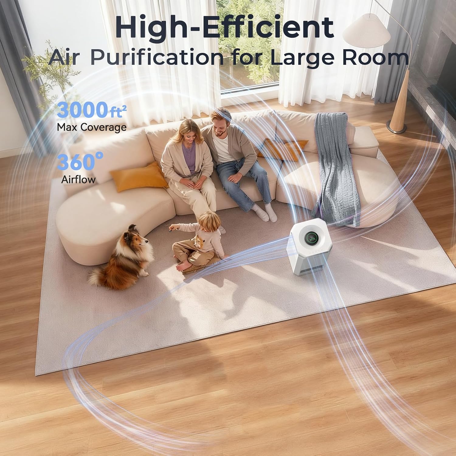 Afloia Air Purifier and Humidifier Combo in One-Cool Mist Evaporative for Home Bedroom Large Roome up tp 3000ft², with Humidity&Air Quality Sensor, Remove Pets Hair Mold Dust Odor Pollen Smoke, White