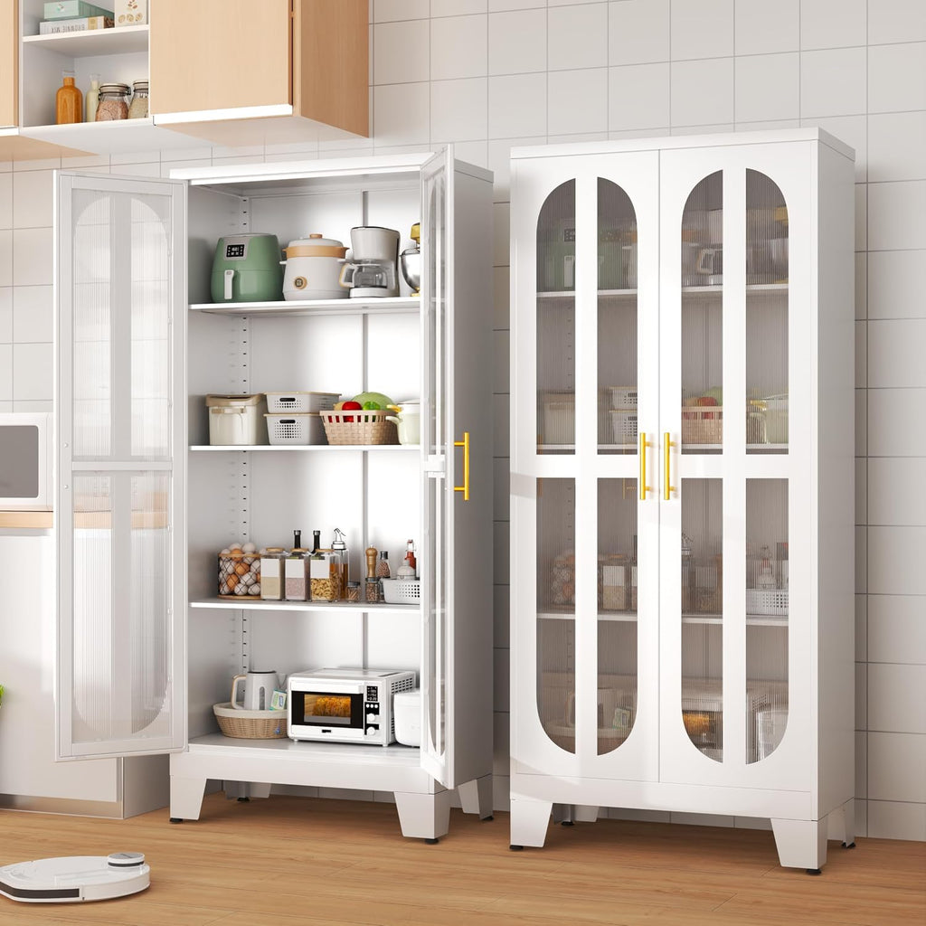 erosoei Metal Kitchen Pantry Storage Cabinet,Food Pantries Cabinets with Acrylic Glass Doors and Adjustable Shelves,Storage Cupboard for Kitchen, Living Room, Laundry Room and Dinning Room 61.02'H