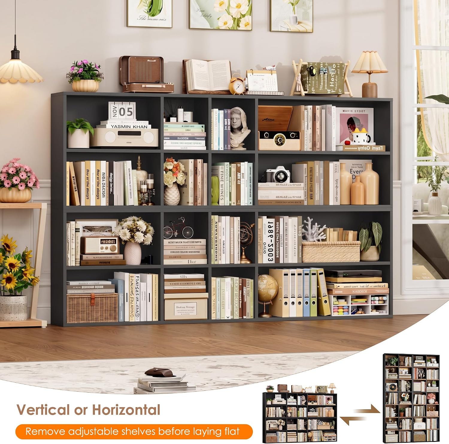 FOTOSOK 71'' Tall Bookshelf Set of 2, 7 Tier Large Black Bookshelf with Adjustable Shelves, Wide Bookcases and Bookshelf, DVD/CD Media Tower Storage, Cube Book Shelf Display Shelf Cabinet, Black