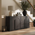 BELLEZE Modular Sideboard Cabinet with Storage, 2-Piece Modern Buffet Cabinet with Adjustable Shelf and 3 Drawers, Media Console Minimalist Credenza for Living Room Kitchen Dining Room, Ebony