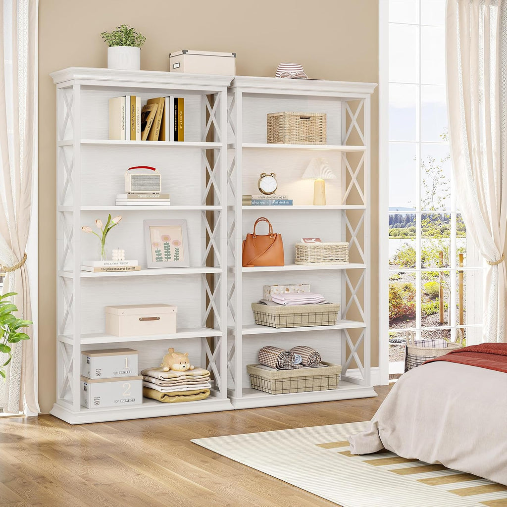 Tribesigns 6-Tier Bookcase, 71 Inches Industrial Bookshelves and Bookcases, Floor Standing 5 Shelf Display Storage Shelves Tall Bookcase for Home Office, Living Room, Bed Room, White