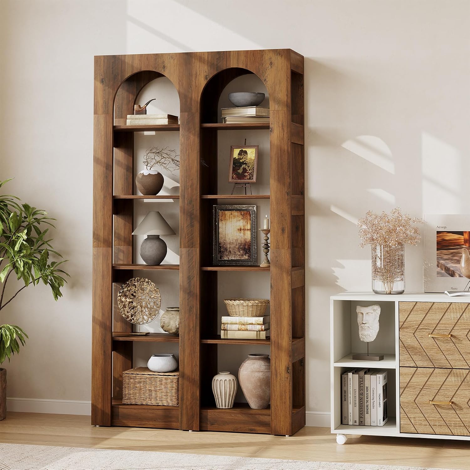 LITTLE TREE 5-Tier Wooden Bookshelves and Bookcases, Free-Standing Display Storage Shelves, 70.87 Inch Tall Furniture for Home Office, Living Room, Bed Room, Brown
