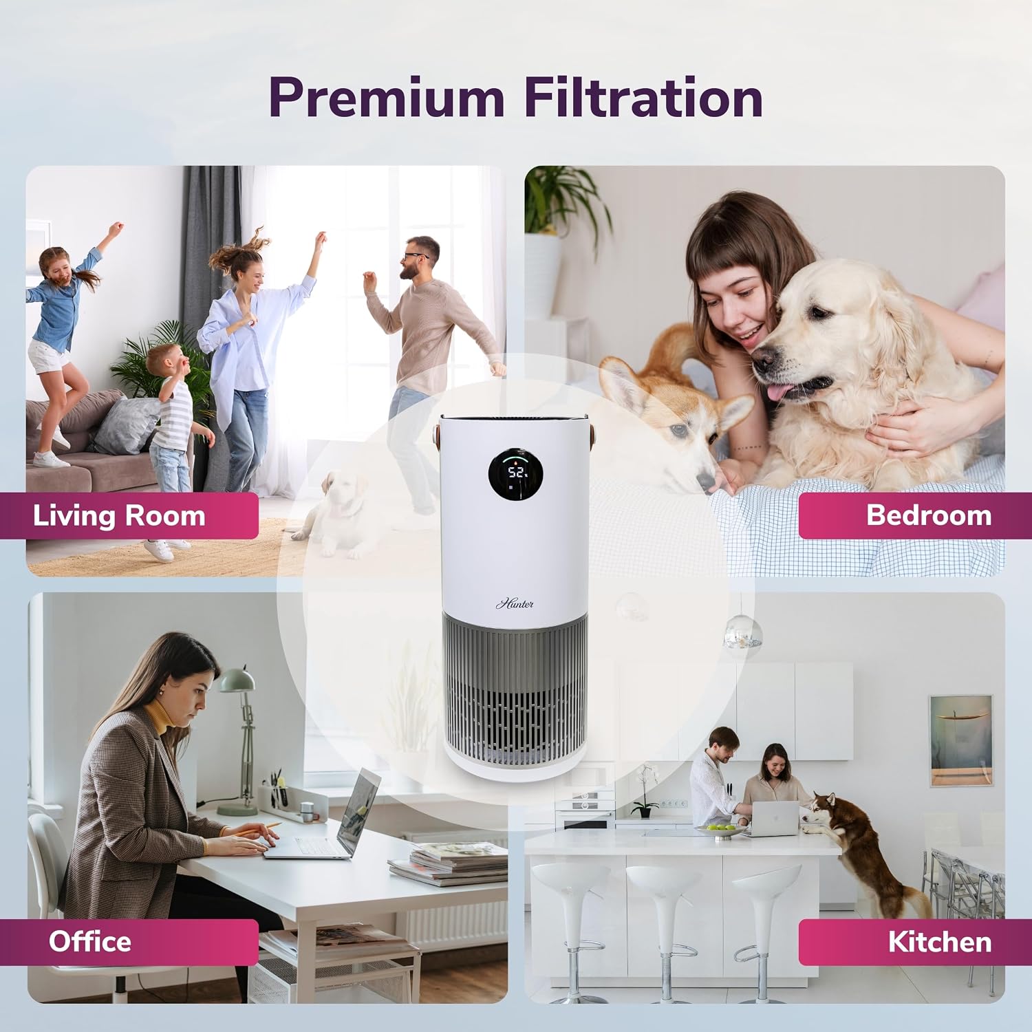 Hunter Fan Company Humidifier and Air Purifier In One, Advanced Filtration Air Purifiers for Home, Air Purifiers for Home Pets, Humidifiers for Bedroom and Humidifiers for Bedroom Baby, White/Silver