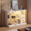 Lvifur High Gloss Display Cabinet - with Lock & LED Light, Curio Cabinet with Human Body Sensor & Glass Shelves for Toys, Books, Collectibles, Liquor, Bookcase for Living Room, Kitchen, Study, White
