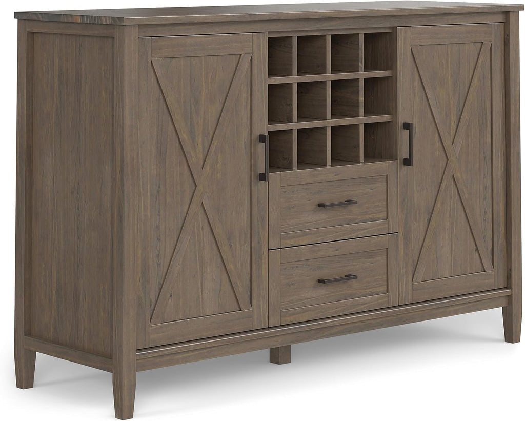 SIMPLIHOME Ela Solid Wood and Pine 54 inch x 18 inch Rectangle Transitional Sideboard with Wine Storage in Smoky Brown for The Dining Room and Kitchen