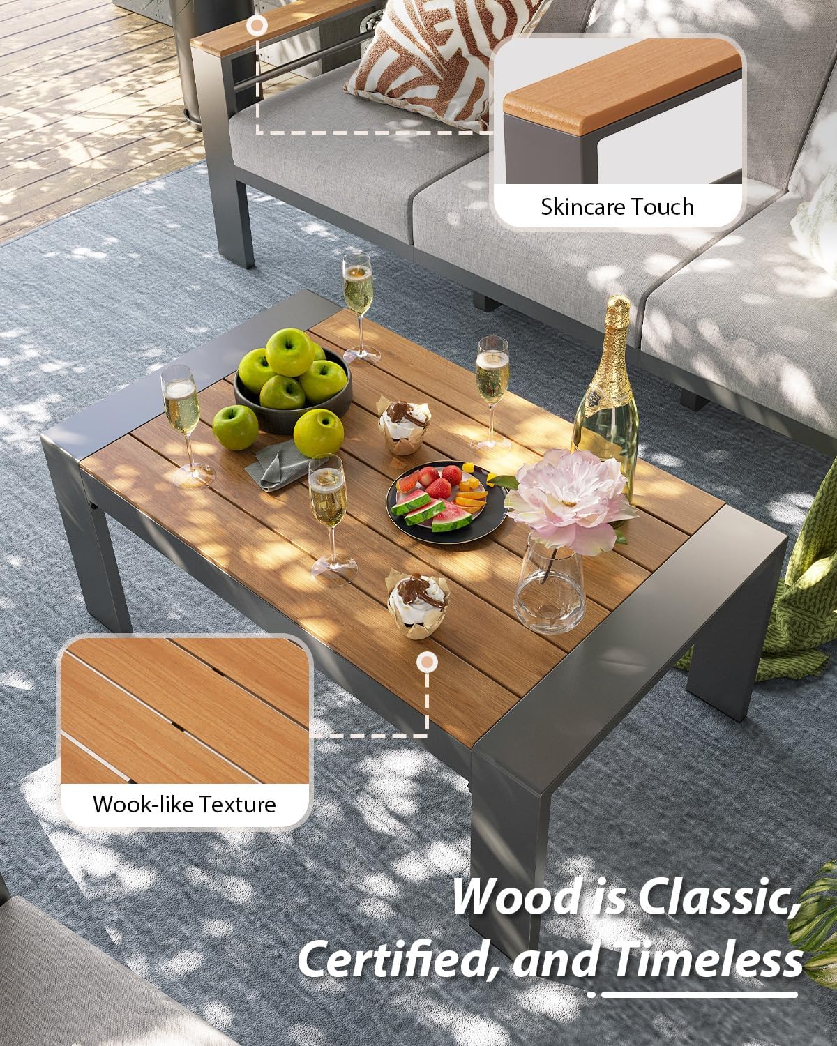 Aoxun Patio Furniture Set, 4 Piece Aluminum Patio Sets with 5' Thicken & Washable Cushion, Waterproof Outdoor Furniture with Coffee Table, Outdoor Couch Sectional for Backyard, Porch and Garden