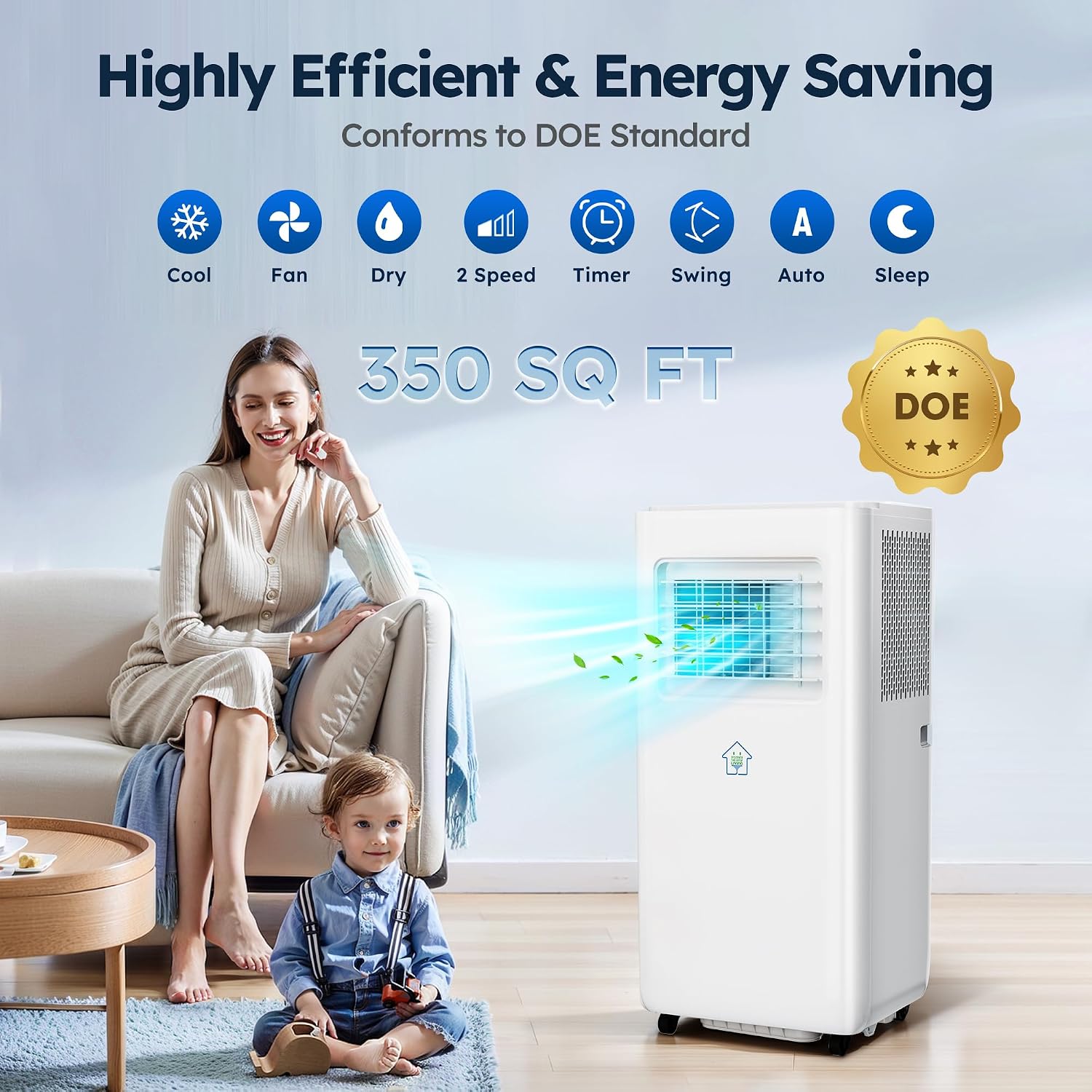 8,000 BTU Portable Air Conditioner with Smart Wi-fi APP, Auto-Evaporation Portable AC Unit with 3 Modes 2 Speeds/APP/Fast Cooling/Energy Saving / 24Hrs Timer for Bedroom/Office