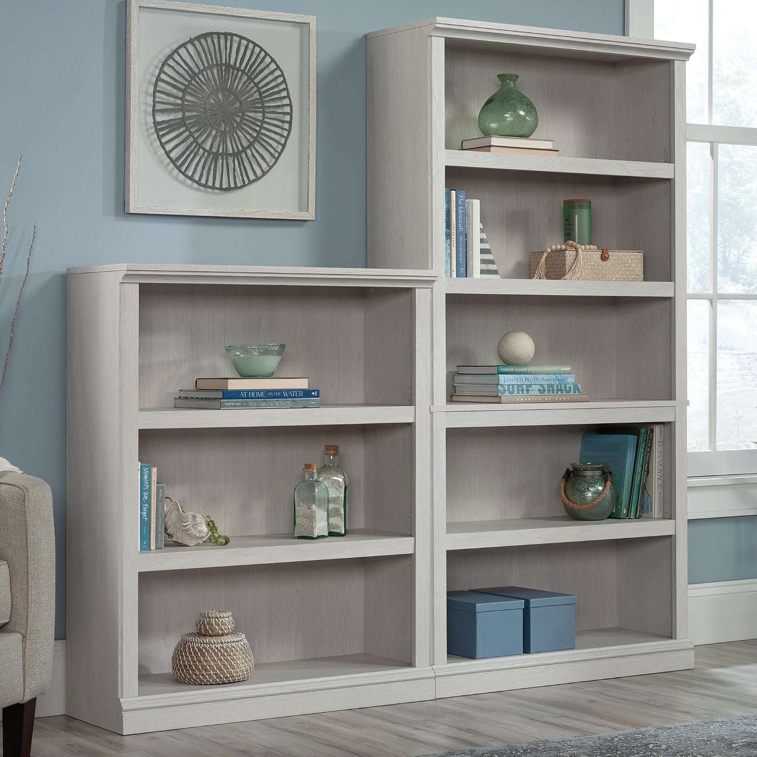 Sauder 5 Tier Book Shelf Wooden Bookcase Multipurpose Bookshelf for Home Office, Living Room, in Glacier Oak