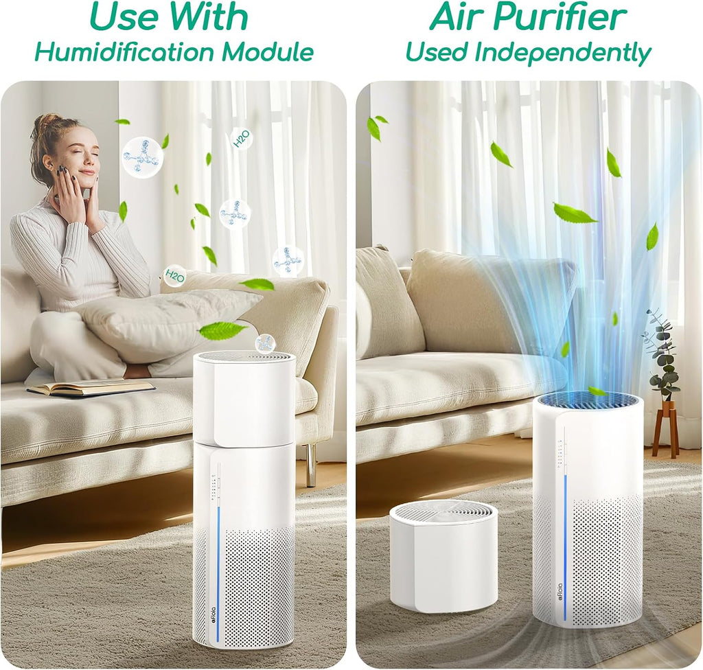 Afloia 2-in-1 Air Purifier & Humidifier Combo, Advanced 3-Stage Filtration, Whisper-Quiet Operation, Auto Shut-Off, 7-Color LED Light, Ideal for Pet Allergies & Smoke (White)
