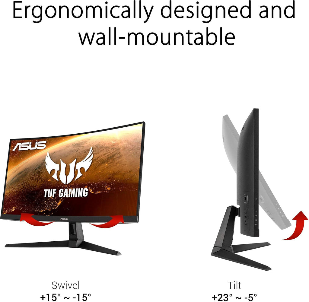 ASUS TUF Gaming VG27WQ1B 27' Curved Monitor, 1440P WQHD (2560 x 1440), 165Hz (Supports 144Hz), 1ms, Adaptive-sync/FreeSync Premium, Extreme Low Motion Blur, Eye Care, HDMI DisplayPort, HDR10