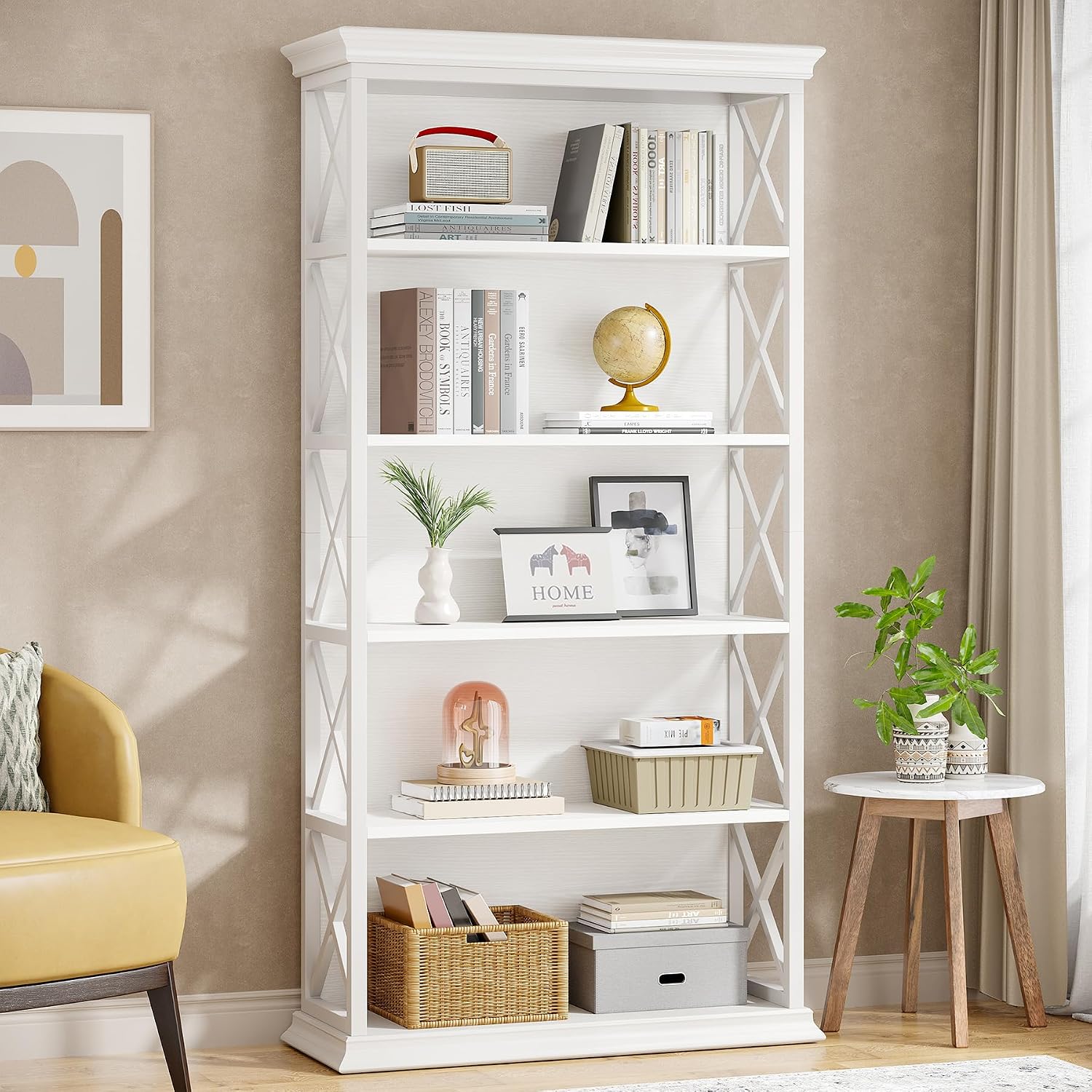 Tribesigns 6-Tier Bookcase Set of 2, 71 Inches Industrial Bookshelves and Bookcases, Floor Standing 5 Shelf Display Storage Shelves Tall Bookcase for Home Office, Living Room, Bed Room, White