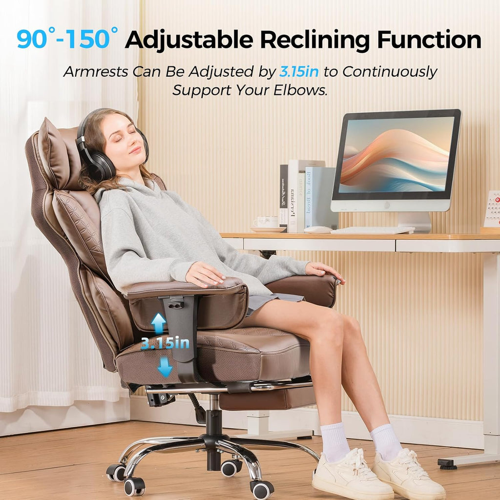 GTPLAYER Big and Tall Gaming Chair 400lbs Heavy Duty Office Chair with Foot Rest & Ergonomic Pocket Spring Lumbar Support, High Back 3D Saddle Shaped Cushion for Back Pain Relief, Brown