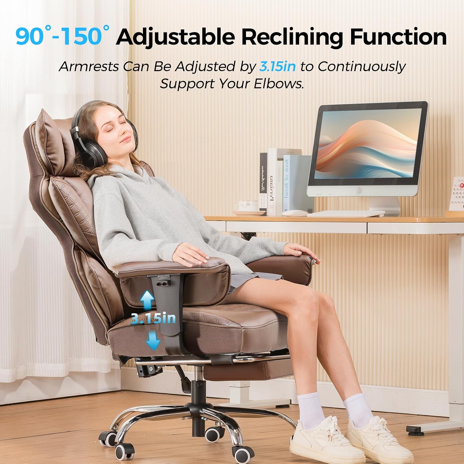 GTPLAYER Big and Tall Gaming Chair 400lbs Heavy Duty Office Chair with Foot Rest & Ergonomic Pocket Spring Lumbar Support, High Back 3D Saddle Shaped Cushion for Back Pain Relief, Brown
