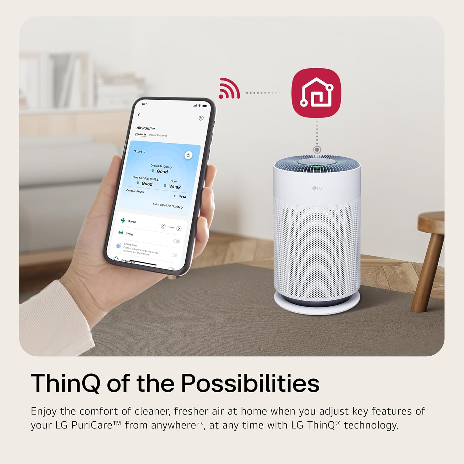 LG PuriCare 360 Air Purifiers for Home, Large and Small Room, Bedroom, Up to 2,059 ft² in 1 Hr with NanoFiber True HEPA Filter, 360 Degrees of Filtration, WiFi, Air Quality Monitor, Low Noise