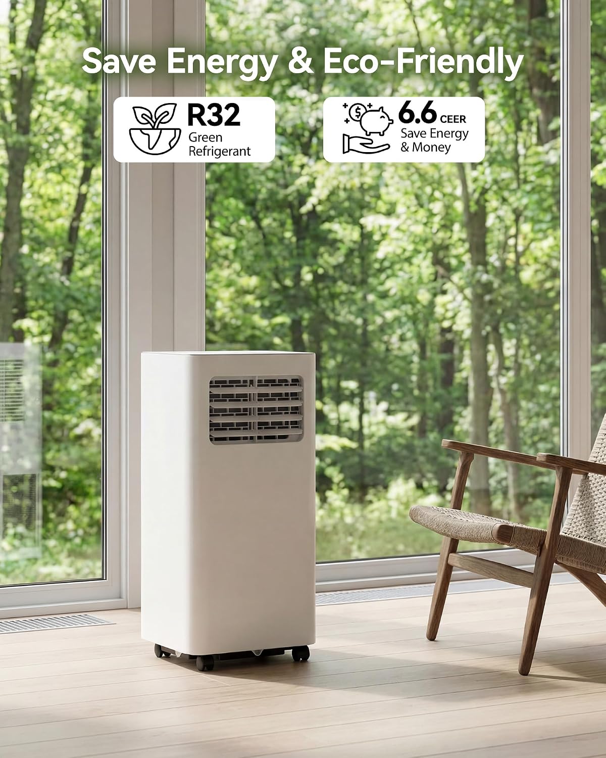 Feelfunn 10,000 BTU Portable Air Conditioner - Cools 450 Sq. Ft., 3-in-1 Portable AC Unit with Cool/Fan/Dehumidifier/Sleep, Quiet AC with LED Display, Remote & 24H Timer, for Bedroom, Dorm, Apartment