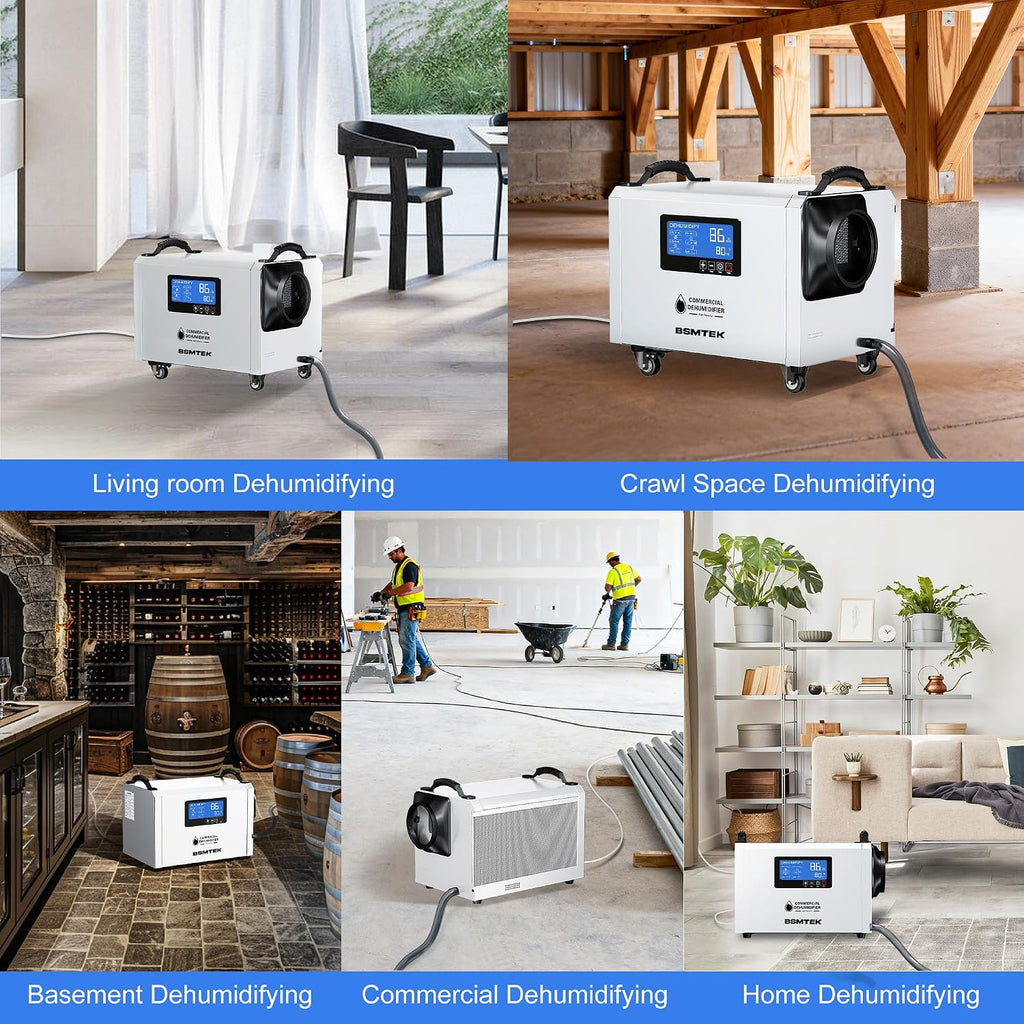 145 Pints Commercial Dehumidifier for Large Basements & Crawl Spaces up to 6500Sq.Ft, Industrial Dehumidifiers for Water Damage Restoration, Auto Defrost, Continuous Drain Hose, White-2PC