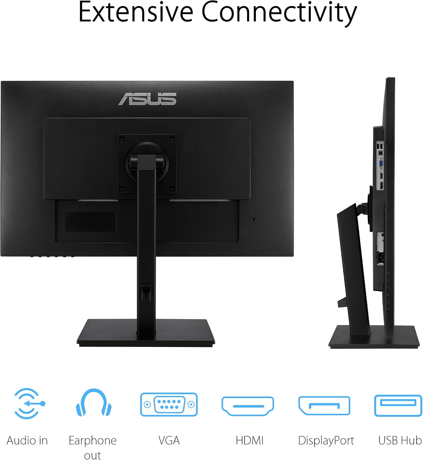 ASUS VA27DQSB 27' Monitor, 1080P Full HD, 75Hz, IPS, Adaptive-Sync, Eye Care, HDMI DisplayPort VGA USB Hub, Frameless, Ergonomic Design, VESA Wall Mountable,Black