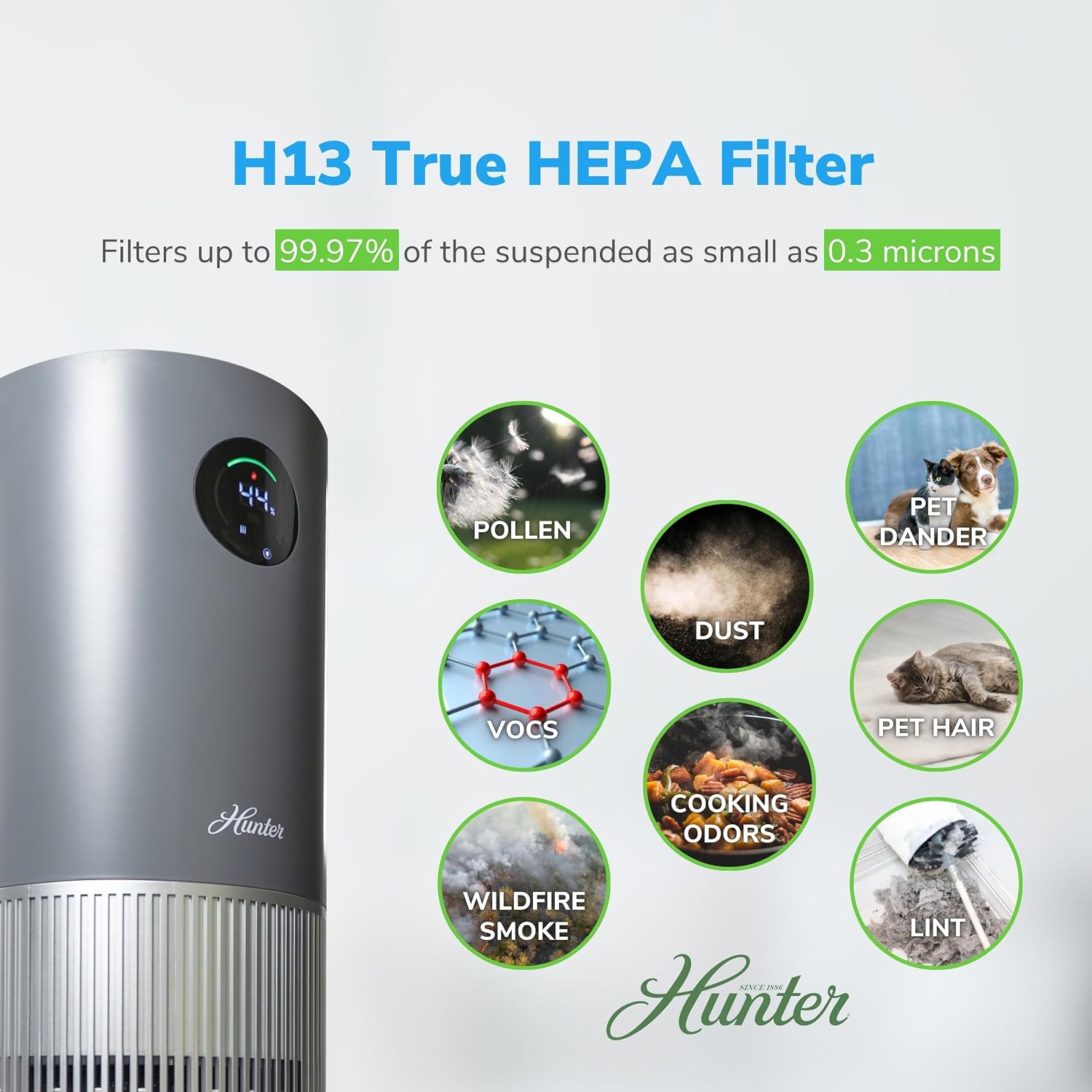 Hunter Fan Company Humidifier and Air Purifier In One, Advanced Filtration Air Purifiers for Home, Air Purifiers for Home Pets, Humidifiers for Bedroom and Humidifiers for Bedroom Baby, Grey/Silver