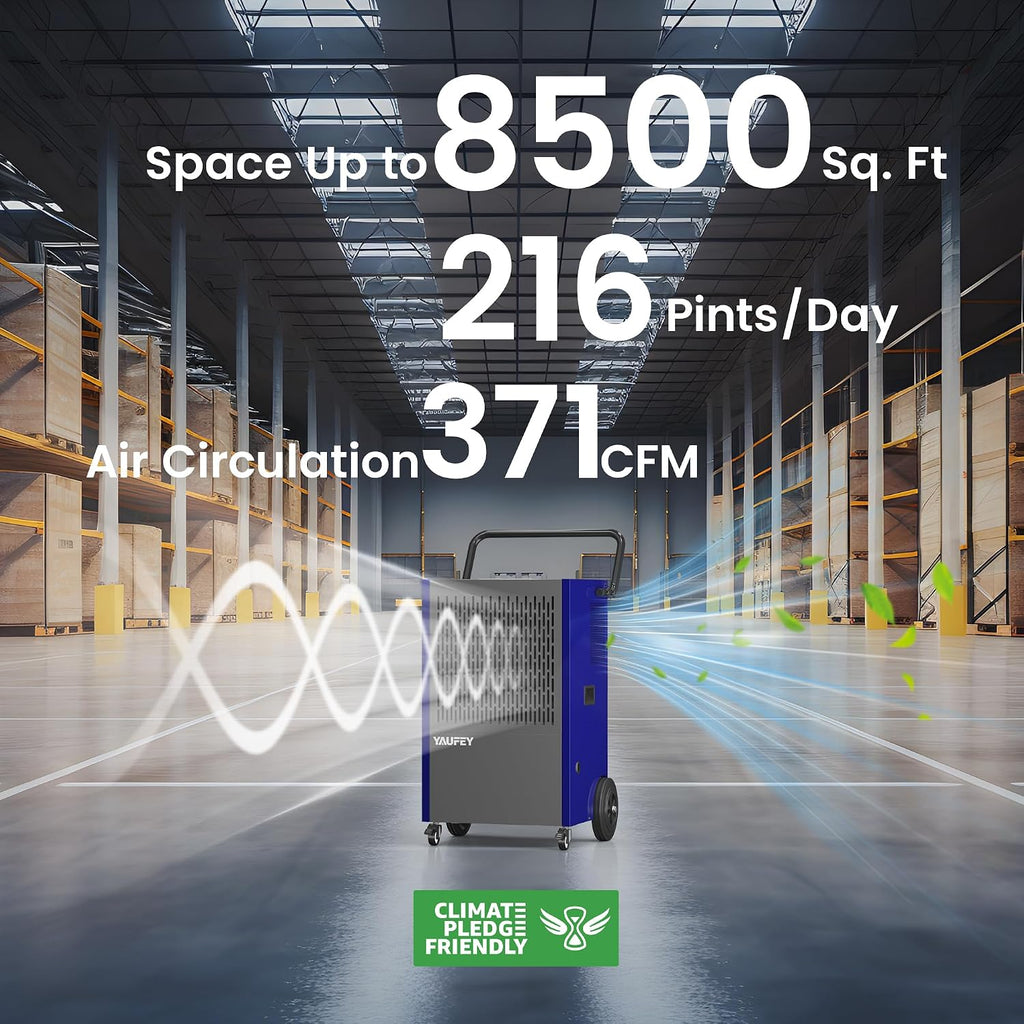 Yaufey 216 Pints Commercial Dehumidifier with Pump, for Basement up to 8500 Sq. Ft, Large Capacity Industrial Dehumidifier for Large Room with Intelligent Humidity Control
