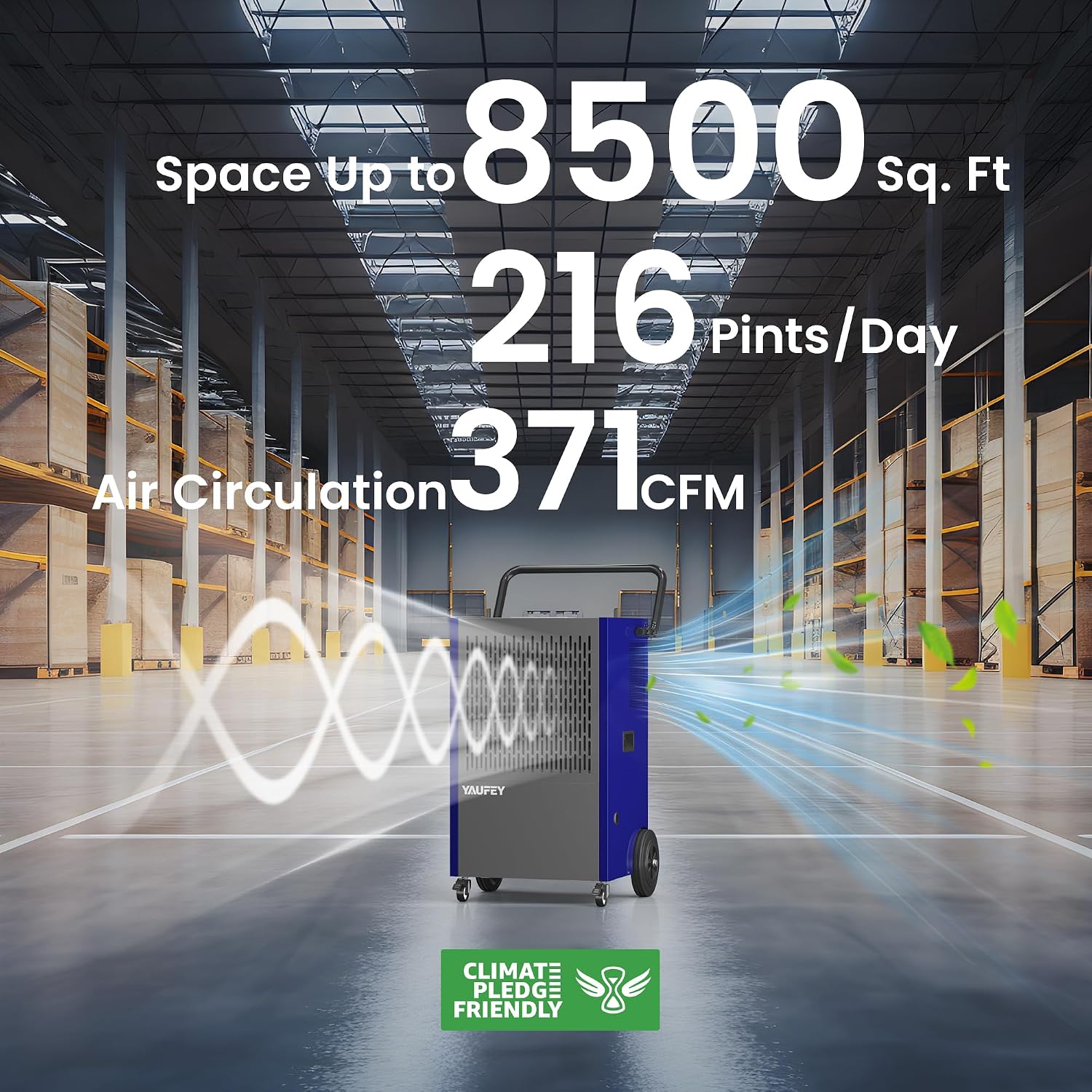 Yaufey 216 Pints Commercial Dehumidifier with Pump, for Basement up to 8500 Sq. Ft, Large Capacity Industrial Dehumidifier for Large Room with Intelligent Humidity Control
