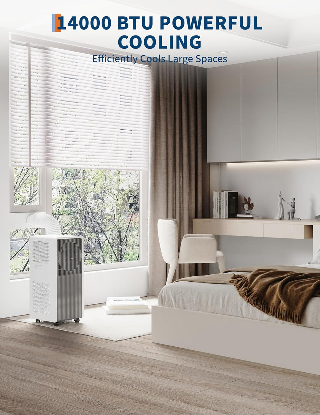 GarveeTech 14,000 BTU Drainage-free Portable Air Conditioner for Indoor Rooms, 3 in-1 AC Unit for Bedroom 225-300 Sq.Ft, Dehumidifier, Fan, Sleep Mode, 24 Timer, Remote Control, Window Kits, Grey