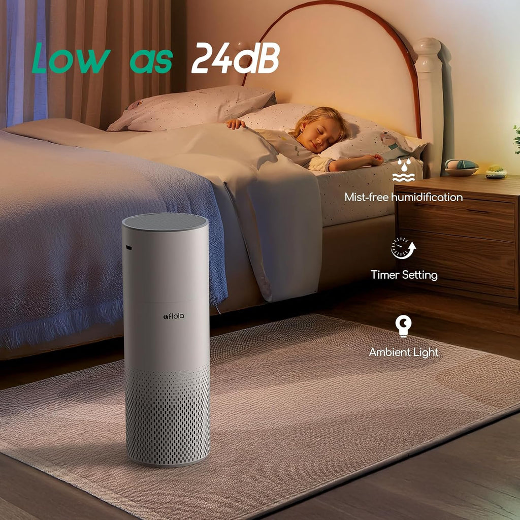 Afloia Humidifier and Air Purifier in One, Air Purifier and Humidifier Combo for Home, 22dB| 7 Colors Light Air Purifiers 2 in 1, Quiet Air Cleaner Removing 99.99% Smokers Odor and Pollen for Bedroom