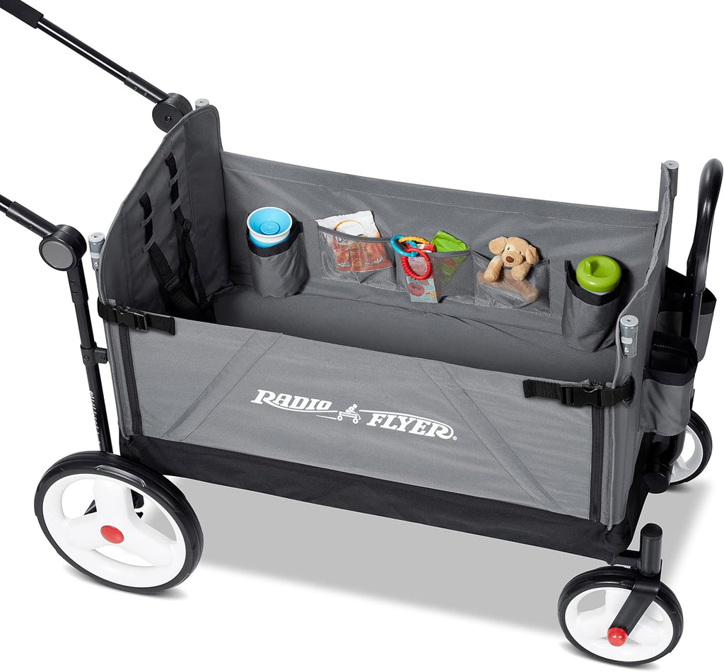 Radio Flyer City Luxe Stroll 'N Wagon, for Ages 1+, 3-in-1 Push or Pull, with Bench Mode, Easy Fold, UV Canopy, 5-Point Harnesses, Front Caster Wheels & 12' Rear Wheels, Stroller Wagon for Kids